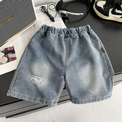 0-5Years New Baby Boys Girls Summer Clothes Multi Symbol Hot Dye T-shirt Denim Shorts 2pcs/sets Children Clothing Tracksuits Set