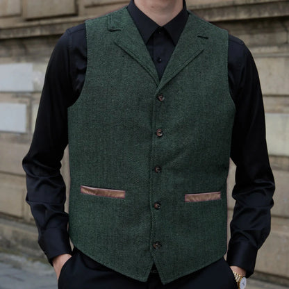 Men Vest Gray Blue With Lapel Single Button Waistcoat For Wedding Birthday Formal Business Casual Banquet Daily Men Suit Vest