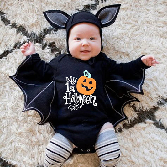 Baby's First Halloween Costume Black Bat Romper Jumpsuit Infant Boys Girls Purim Party Carnival Fancy Dress Cosplay Long Short