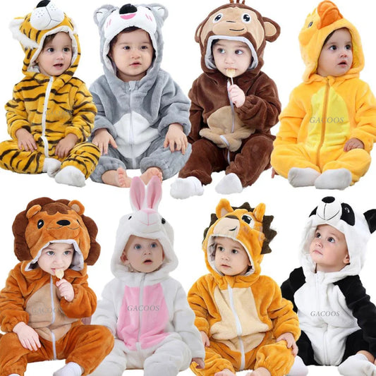 Cute Monkey Tiger Dinosaur Cosplay Costumes Boys Girls Toddler Animal Jumpsuit Baby Rompers Infant Clothes Pyjamas Kids Kigurumi