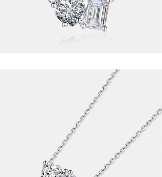 Radiant Emerald Cut 2CT Moissanite Necklace for Women S925 Pure Silver Heart Diamond Pendant Fashion Wedding Jewelry