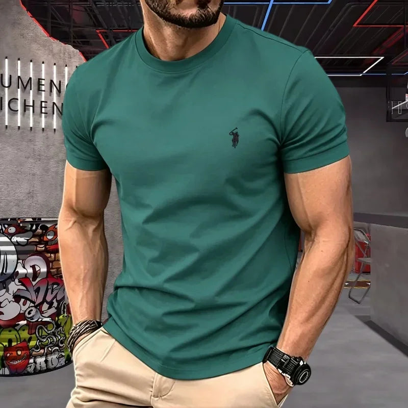 100% pure cotton high-quality brand round neck short sleeved men's 2026 summer fashion pony embroidery T-shirt casual sports top