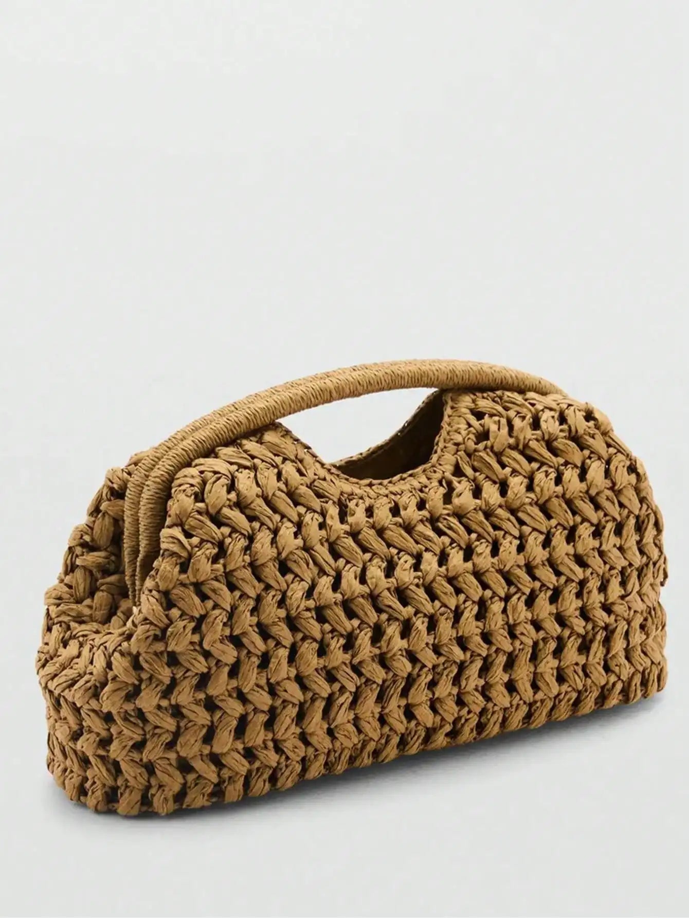 Natural Fiber Clutch Bag brown Raffia handmade Knitted summer beach handbag 2025 new for women