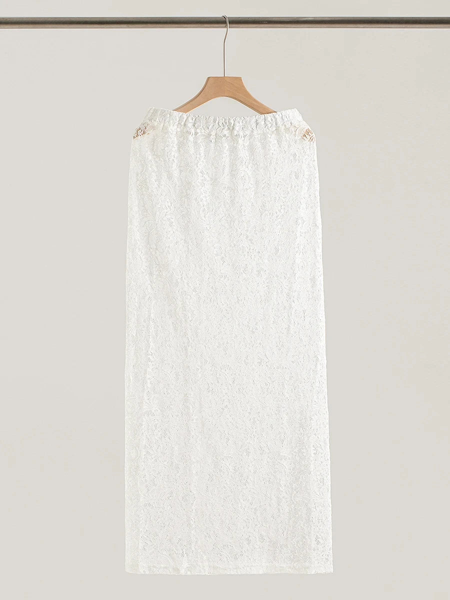 Lace Jacquard Transperant Skirt Women Summer New High Waist Sexy Casual Long Skirts 2025 Streetwear Fashion White Maxi Skirt