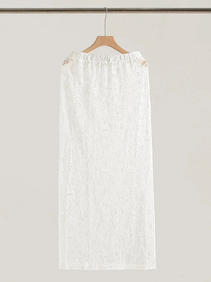 Lace Jacquard Transperant Skirt Women Summer New High Waist Sexy Casual Long Skirts 2025 Streetwear Fashion White Maxi Skirt