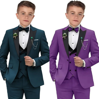 Velvet Peacked Lapel Boy's Suit Set Champagne 4-Pieces Kids Tuxedo Set Blazer Vest Pants Bow-tie For  Birthday Graduation