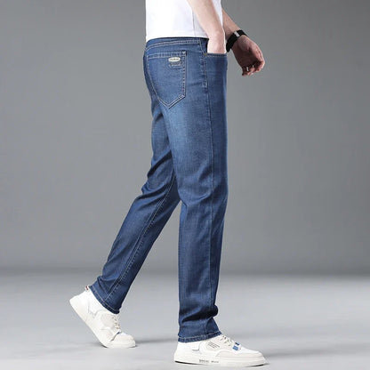 Soft Slim Men's Jeans Summer Thin Straight Business Casual Trousers Fashion Korean Comfortable Cool Brand Man Pants