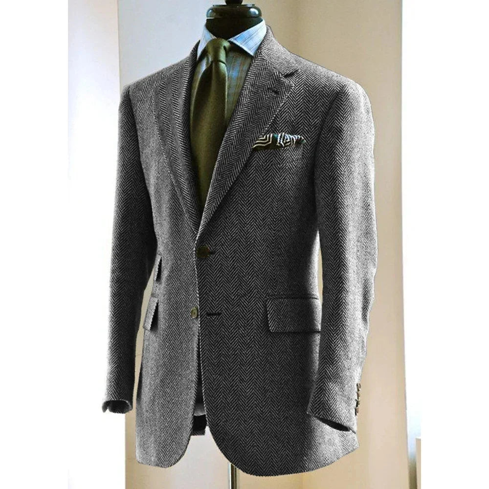 Men's Herringbone Blazer Suit Collar Slim Jacket Casual Fashion Jacket 3 Pocket Workwear Men's Summer Suits Formal Man Jackets