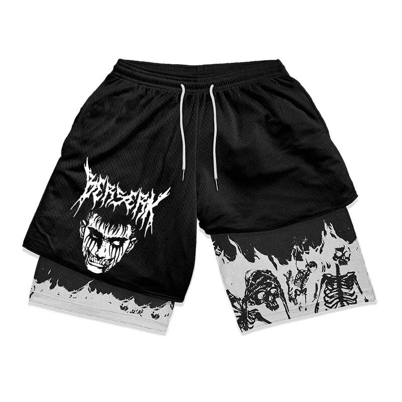 Y2K Summer Men Streetwear Anime Berserk Oversize Active Athletic Gym Short Pants Training Fitness Workout Track Shorts Clothes