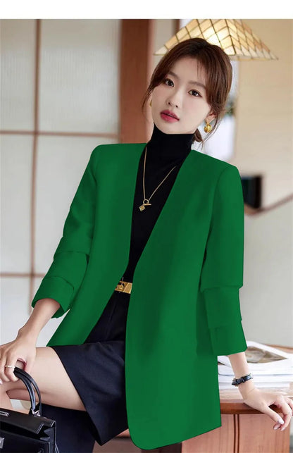 Fashionable Versatile Spring Autumn Women's Blazer Jacket Korean Style Street Style Long Sleeve Suit Coat Pure Color Commute...