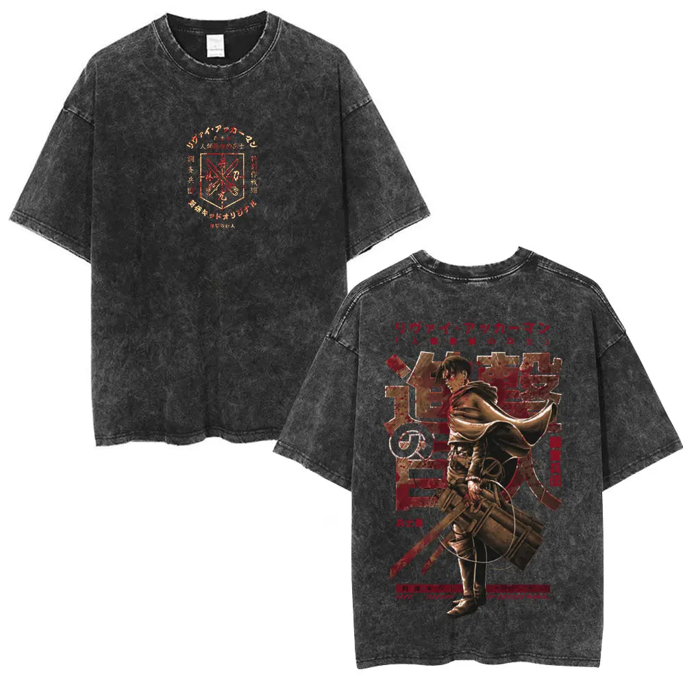 Anime Attack on Titan Washed T-Shirt Ackerman Mikasa Eren Jaeger Cherry Blossom Graphics Logo T Shirt Men Women Cotton T Shirts