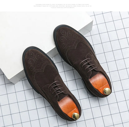 New 46 large size abrasive leather Brock carved business dress shoes for men round head lace-up casual shoes