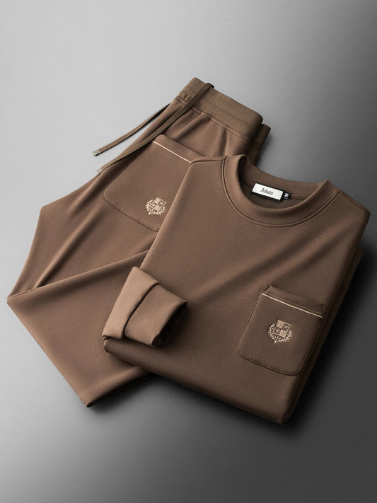 Autumn Light Luxury Italian Old Money Style Two-piece comfortable air-layer cotton men's sweatshirt casual sportswear set