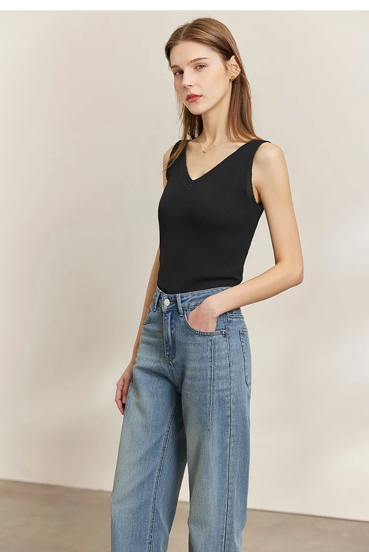 Women Tank Top 2026 Summer Basic Knit Sleeveless V-Neck Ribbed Vest Casual Clothes Versatile Layer Woman Crop Top 12641107