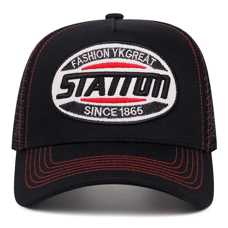 New Style Unisex Baseball Cap Classic STATION  Letter Pattern Mesh Cap Men and Women Breathable Streetwear Summer Trucker Hat