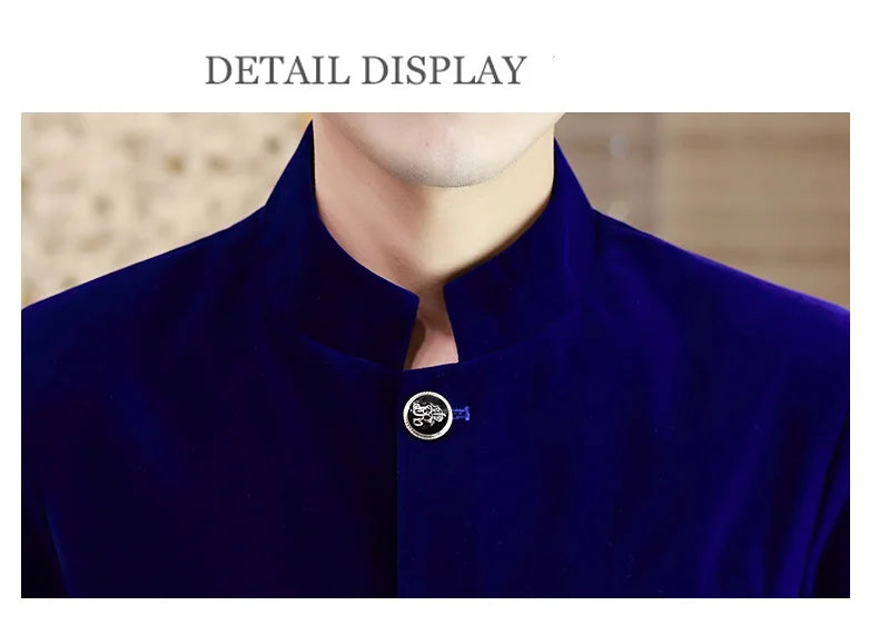 Men's Light Luxury Golden Velvet Coat Youth Fashion Trend Solid Color Stand Collar MAO Suit Handsome Boutique Item