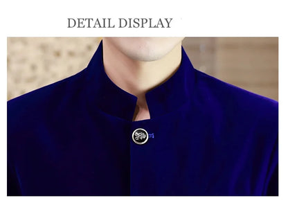 Men's Light Luxury Golden Velvet Coat Youth Fashion Trend Solid Color Stand Collar MAO Suit Handsome Boutique Item