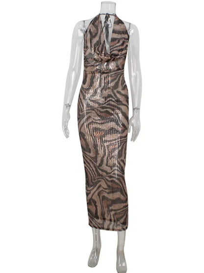 Leopard Printed Bodycon Sheath Party Women Dresses Sleeveless V Neck Backless Outfits Sexy Club Female Vestidos Robes