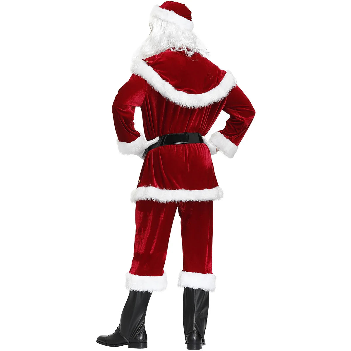 2024 New Man Santa Claus Suit Adult Christmas Cosplay Costume Red Deluxe Velvet Fancy 8pcs Set Xmas Party Family Costume Outfits
