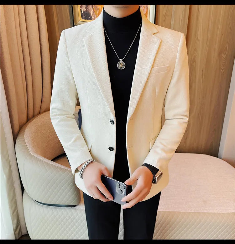 British Style Solid Color Slim Suit Jacket Men Fashion Casual Business Blazers Coats High Quality Social Wedding Elegant Jackets
