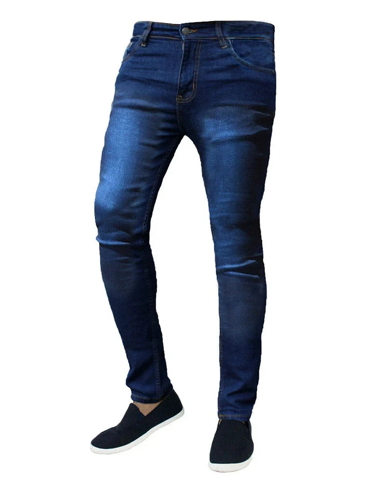 New High Quality Classic Style Slim Jeans Pants for Men Street Pants Male Stretch Denim Trousers Light Blue Skinny  Pencil Pants