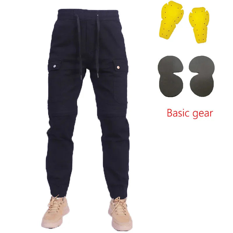 Motorcycle Riding Jeans Pants Elastic waist and ankle tied casual pants Soft And Casual Inset Gear Layer On Hips And Knees