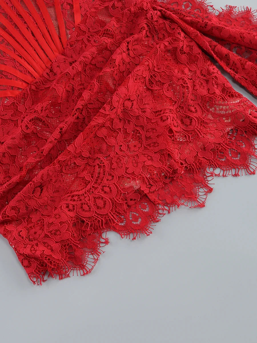 Christmas Dress For Women Red Lace Sexy Strapless Sleeveless Slim Supper Short Dress With Lace-Up