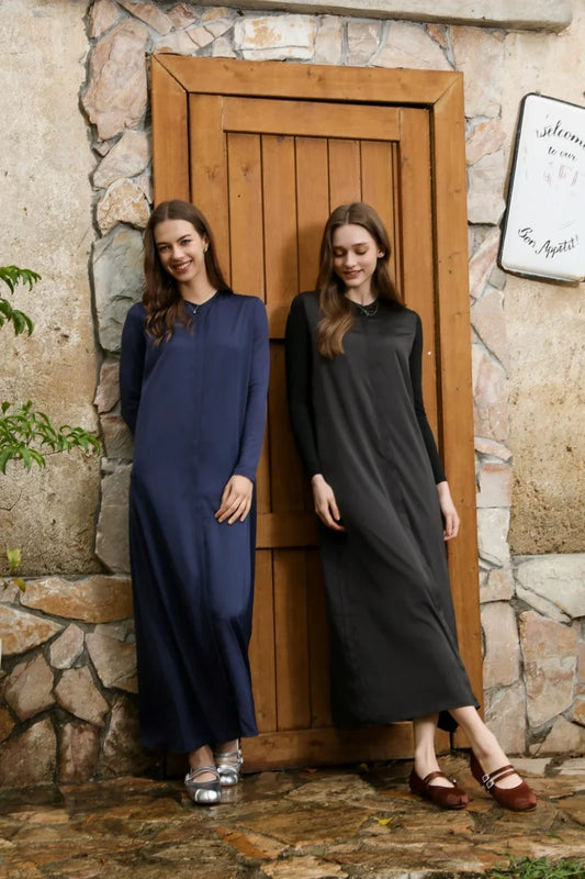 AS 2025 light matte satin dress + Jersey modal sleeve super comfortable woman dress