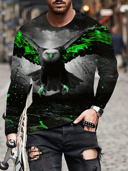 Fashion Eagle 3D Digital Printing Men's Casual Comfortable Long Sleeve T Shirt Fall Men's Patterned Clothing Tops Men's Gifts