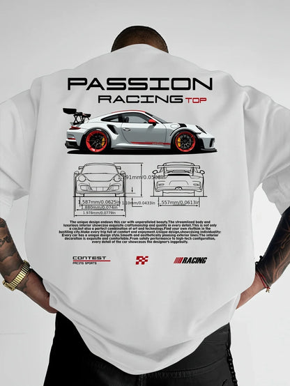 Men's Summer T-shirt with Top-level Racing Element Pattern Print 100% Cotton Breathable Round Neck Trendy Street Style Fashion