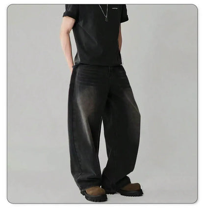 Four Season Men's Jeans Korean Version Student Casual Pants High Street Straight Loose Wide Leg Jeans Black Grey Blue Baggy Jean