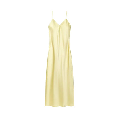Women's Satin Midi Dress, V Neck, Thin Straps, Backless, Female Dresses, Sexy Fashion