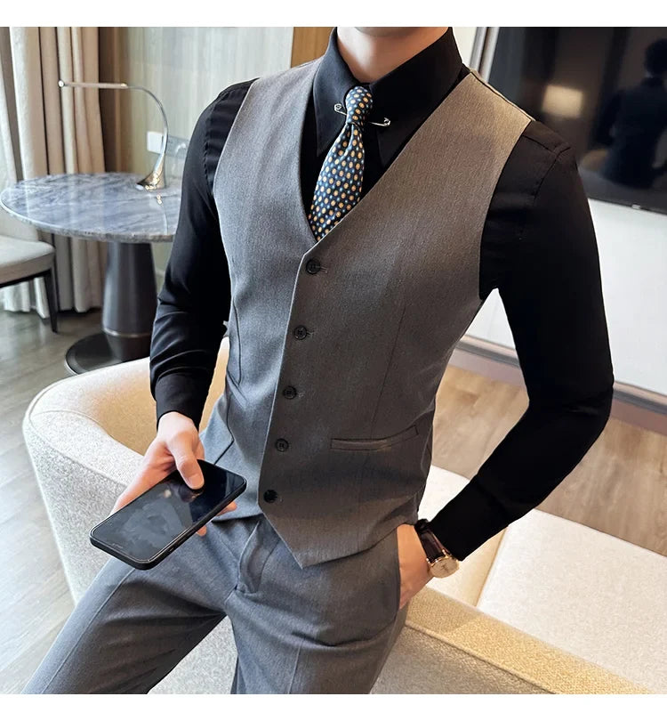 ( Vest + Pants) Men Luxury High Quality Business Suit Vest 2 pieces Formal Groom Wedding Dress Vest Set Fashion Club Clothing