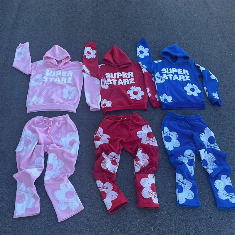 Spring Autumn Men Hoodies Sets Letter Print Hoody Women Sweatshirt Hip Hop Streetwear Y2k Retro Harajuku 2024 New Men's Clothing