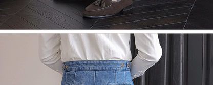 Italian Style Men's High Waist Business Neapolitan Jeans Draped Cuffed Straight Leg Western Pants Youth Trendy Wear Resistant