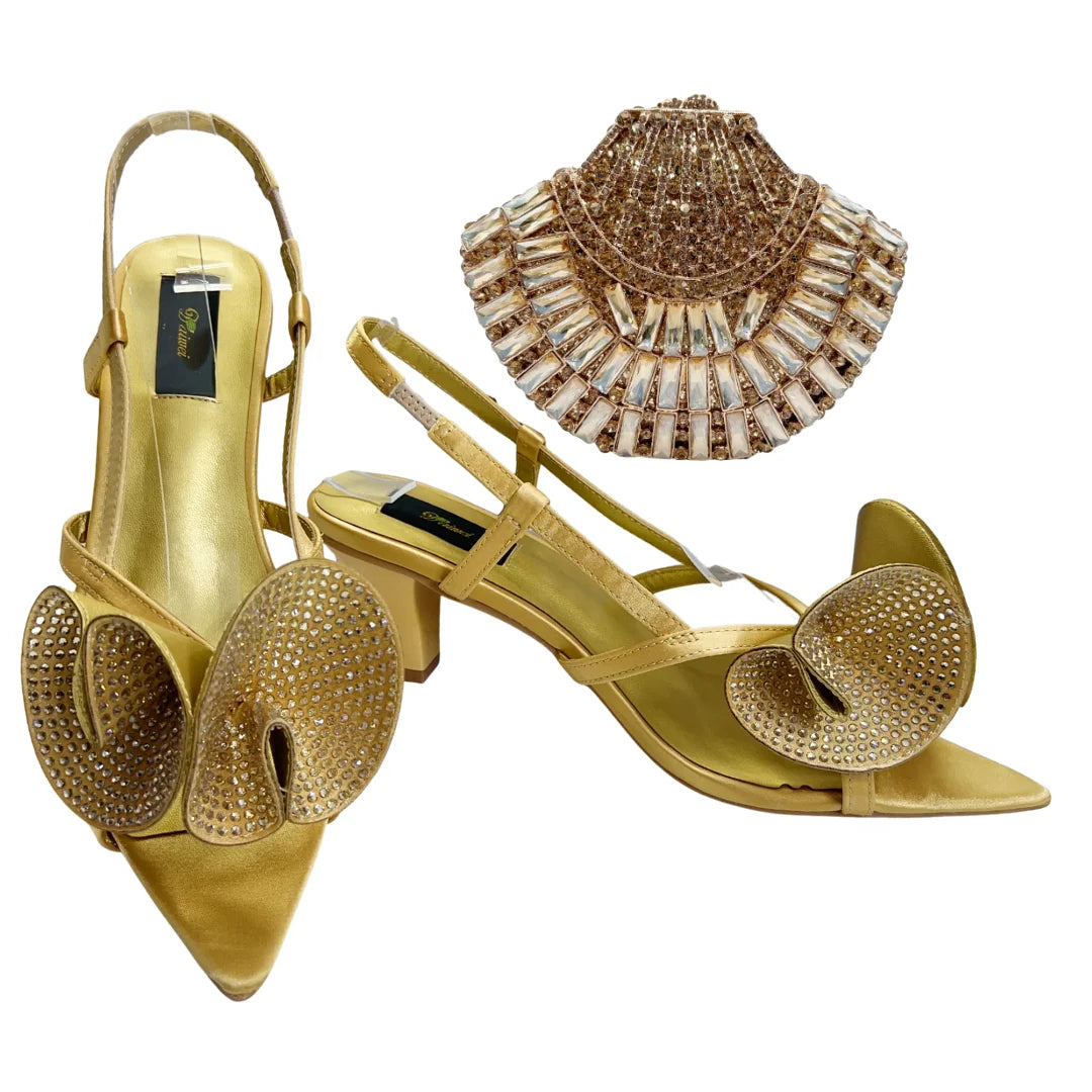 Italian Designer Evening Shoes With Clutch Bag Set for African Wedding and Bridal Occasions Lace Embroidered Beads Women's Shoes
