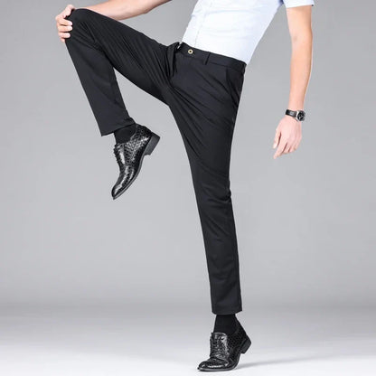 New Summer Men's Ice Silk High Stretch Business Suit Pants Male Army Green Blue Elastic Formal Office Straight Formal Trousers