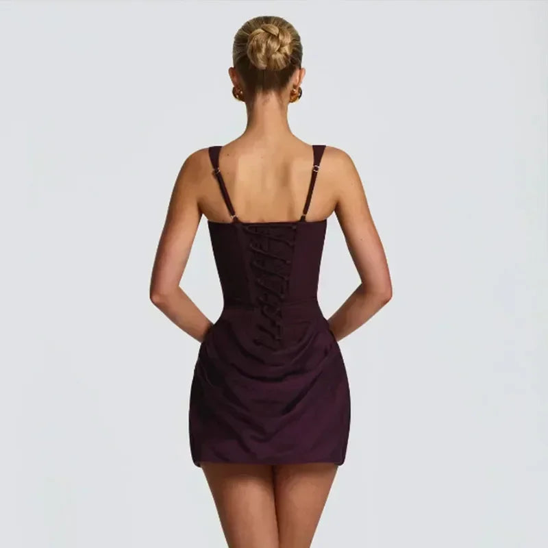 Sexy Square-neck Halter Long Dress Women 2025 Pleated Sleeveless Backless High Waist Bodycon Dresses New Summer Lady Party Gowns