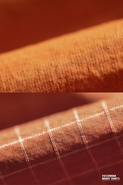 Summer Men Straight Shorts Orange Patchwork Gingham Loose Beach Pants Plus Size Shorts Elastic Waist Light Breathable