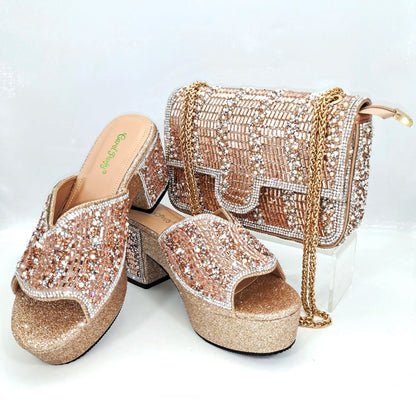 Italian Design Fashion Crystal Fish Mouth High Heels Elegant, Exquisite, And Mature Women's Sandals And Square Bag Set