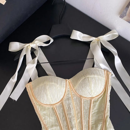 Luxury Party Corset Top Ladies French Style Lace Up Texture Senior Sexy Camisole Summer Retro Sensual Bodycon Tank Top