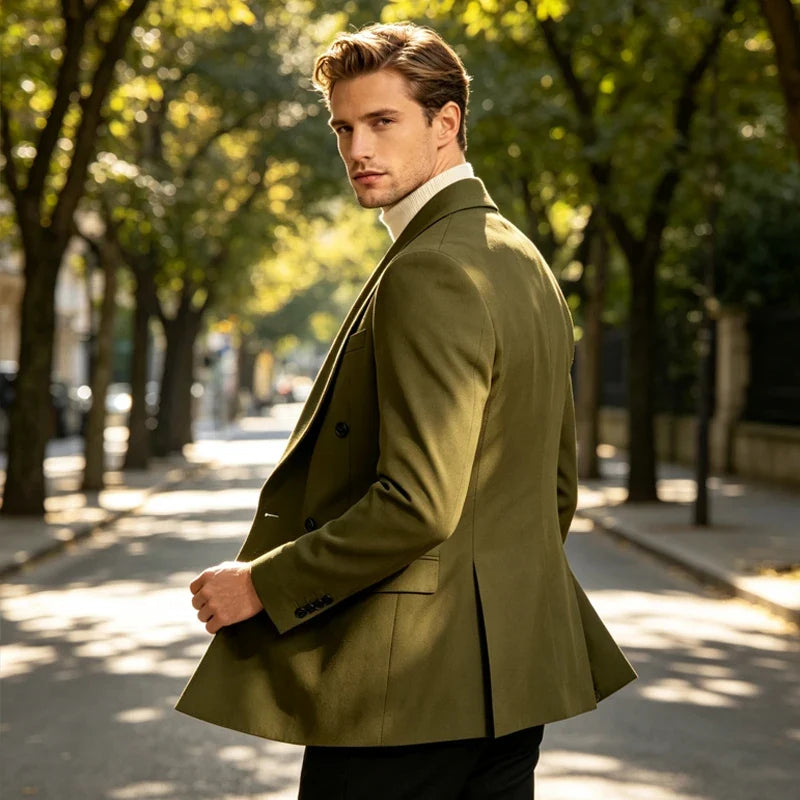 Luxury Men's Summer Blazer Shawl Lapel Slim Fit Double Breasted Suit Jacket Business Casual Wedding Groom Tuxedo Formal Party