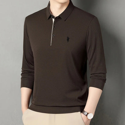 Spring and Autumn Pure Cotton Men's Long Sleeve Collar T-shirt Business Casual Fashion Comfortable Versatile Polo Shirt