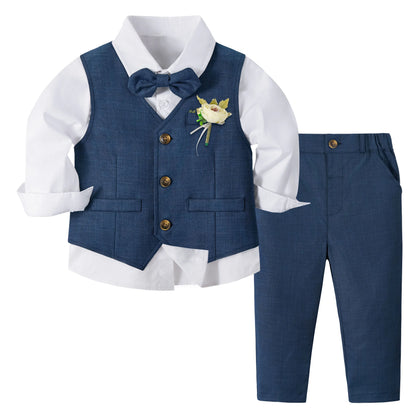 5Pcs Kids Baby Boys Formal Wedding Ring Bearer Outfits Toddler Gentleman Bowtie Vest Guest Suits Dress Shirt Pants Set