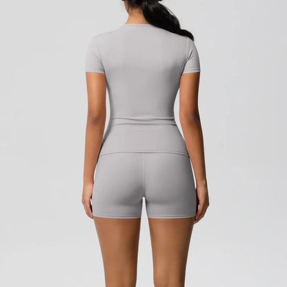 Workout Sportswear 2Pcs Piece Female Yoga Shirt Push Up Workout Clothes Women Outdoors Sport  High Waist  Fitness Sport Shorts