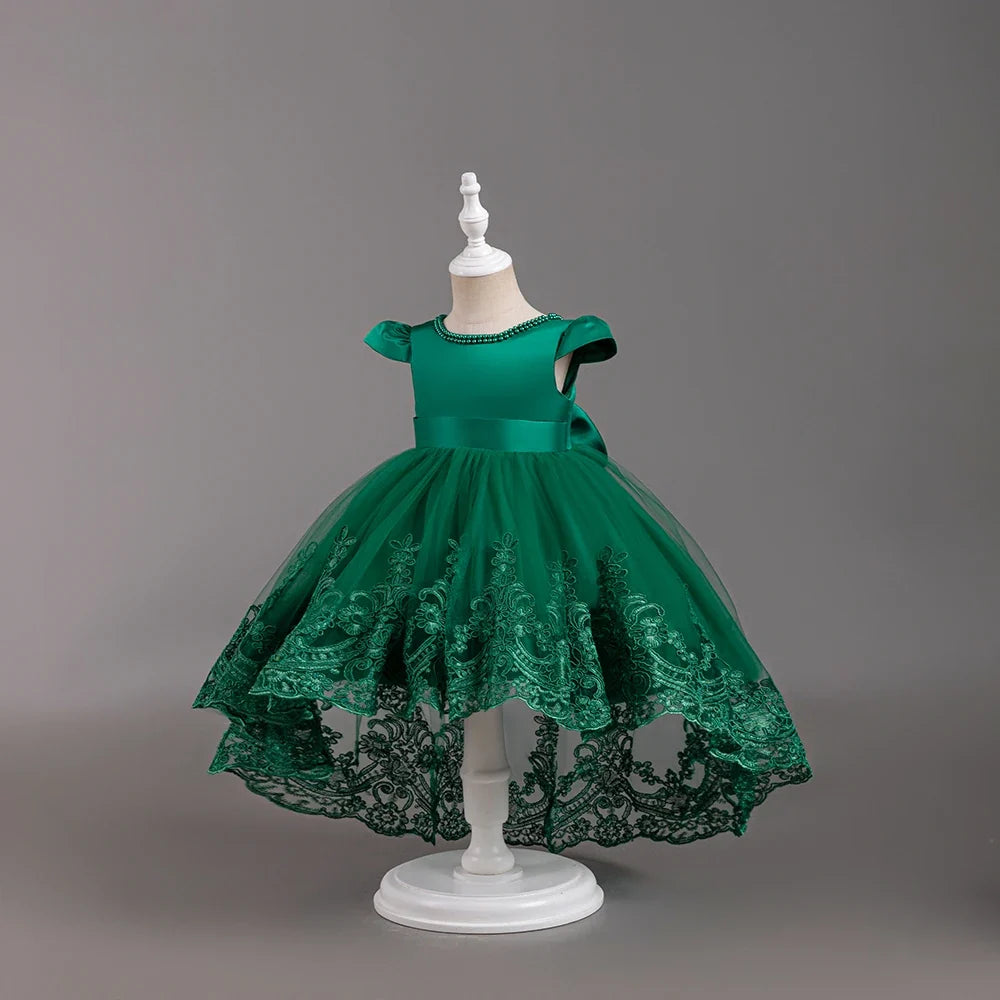 Girls Flower Embroidery Party Dresses Kids Summer Formal Holiday Birthday Gown Kids Trailing Evening Princess Clothes 1-6