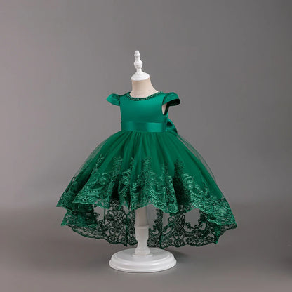 Girls Flower Embroidery Party Dresses Kids Summer Formal Holiday Birthday Gown Kids Trailing Evening Princess Clothes 1-6
