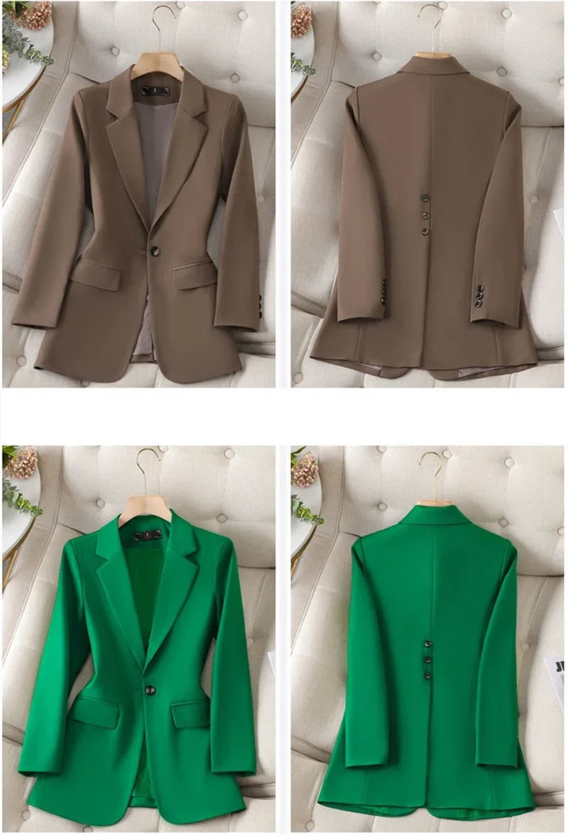 2024 New Green Blazer Women Formal Coat Female Long Sleeve Single Button Straight Jacket Office Ladies Work Wear Blazer Tops 4XL