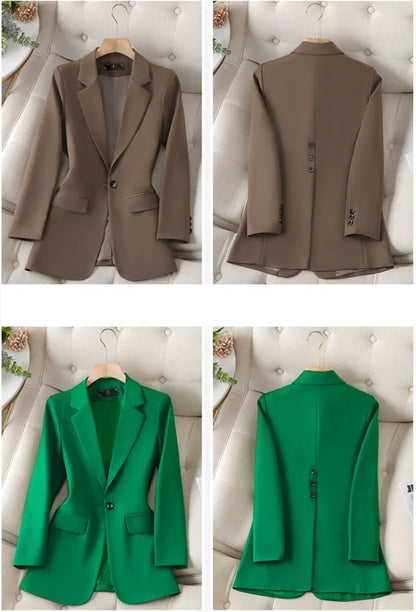 2024 New Green Blazer Women Formal Coat Female Long Sleeve Single Button Straight Jacket Office Ladies Work Wear Blazer Tops 4XL