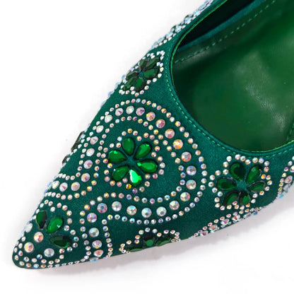 2024 Elegant Rhinestone Pointed-Toe Pumps With Matching Bag Set Large Capacity Bag for Women's Party High Heels